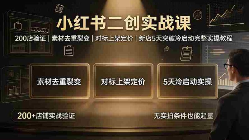 (19370期)小红书二创实战课:200店验证|素材去重裂变|对标上架定价|新店5天突破冷启动完整实操教程-有道网创