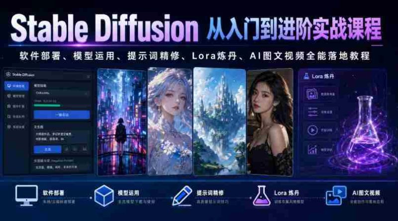 Stable Diffusion从入门到进阶实战课程|软件部署、模型运用、提示词精修、Lora炼丹、AI图文视频全能落地教程-有道网创