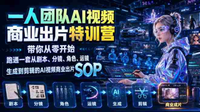 一人团队AI视频商业出片实战课:带你从零开始跑通一套从剧本、分镜、角色、运镜、生成到剪辑的AI视频商业出片SOP-有道网创