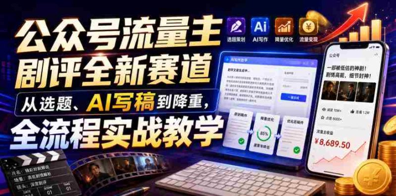 公众号流量主剧评全新赛道,从选题、AI写稿到降重,全流程实战教学-有道网创