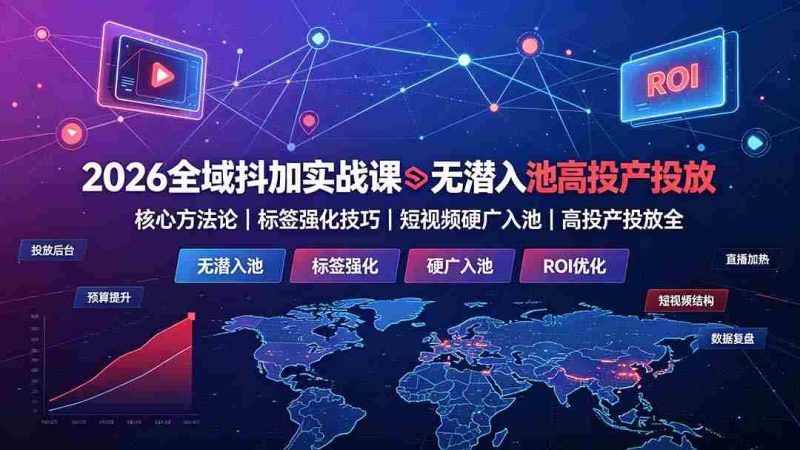 (19341期)2026全域抖加实战课:无潜入池核心方法论|标签强化技巧|短视频硬广入池|高投产投放全教程-有道网创