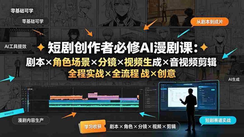 (19459期)短剧创作者必修AI漫剧课:剧本×角色场景×分镜×视频生成×音视频剪辑×全流程实战×创意短片拆解-有道网创