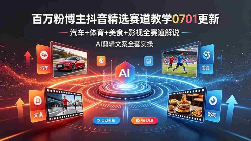 (19144期)百万粉博主抖音精选赛道教学-0701更新,汽车+体育+美食+影视全赛道解说,AI剪辑文案全套实操-有道网创