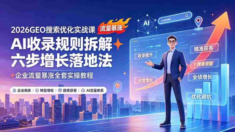 (19333期)2026GEO搜索优化实战课:AI收录规则拆解|六步增长落地法|企业流量暴涨全套实操教程-有道网创
