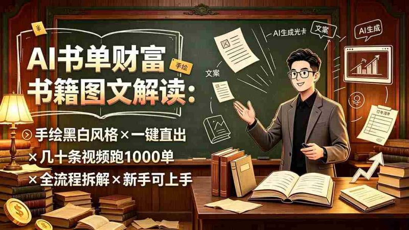 (19515期)AI书单财富书籍图文解读:手绘黑白风格×一键直出×几十条视频跑1000单×全流程拆解×新手可上手-有道网创
