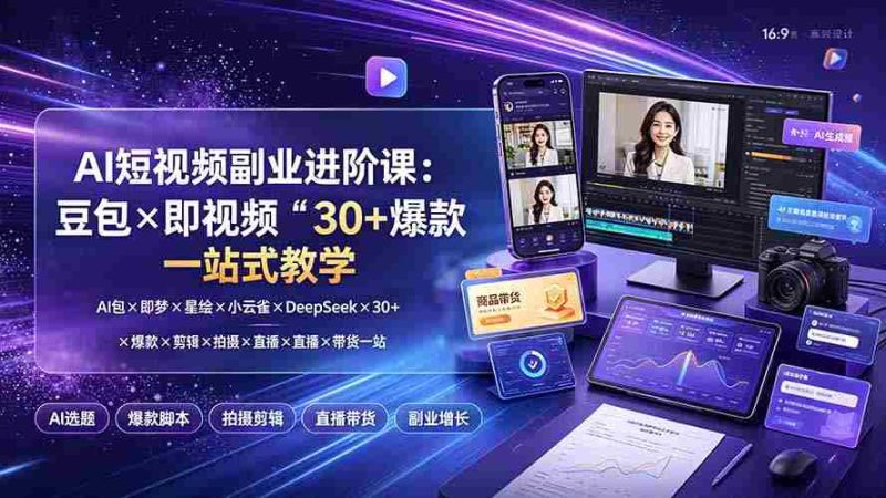 (19458期)AI短视频副业进阶课:豆包×即梦×星绘×小云雀×DeepSeek×30+爆款×剪辑×拍摄×直播×带货一站式教学-有道网创