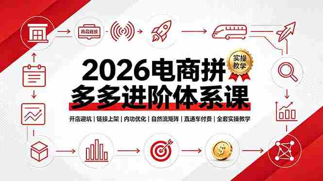 (19206期)2026电商拼多多进阶体系课,开店避坑,链接上架,内功优化,自然流矩阵|直通车付费|全套实操教学-有道网创