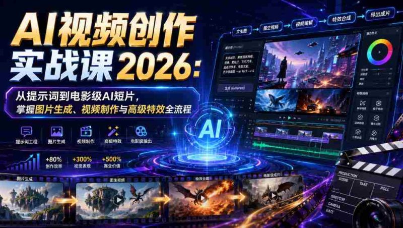AI视频创作实战课2026:从提示词到电影级AI短片,掌握图片生成、视频制作与高级特效全流程-有道网创