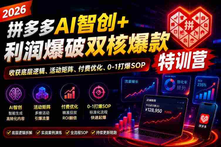 2026拼多多AI智创+利润爆破双核爆款特训营,收获底层逻辑、活动矩阵、付费优化、0-1打爆SOP-有道网创