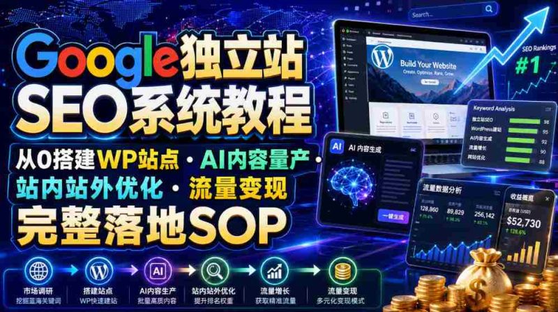 Google独立站SEO系统教程,从0搭建WP站点・AI内容量产・站内站外优化・流量变现完整落地SOP(2026年7月)-有道网创