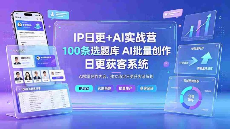 (19353期)IP日更+AI实战营:IP置顶视频制作×100条选题库搭建×10条日更规划,AI批量创作内容,建立稳定日更获客系统-有道网创