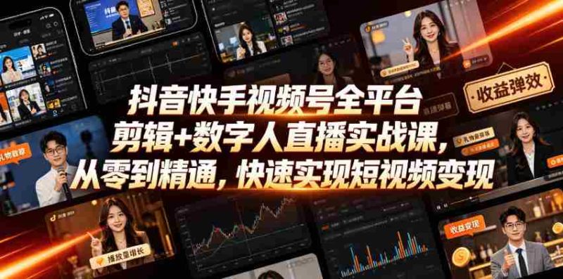 抖音快手视频号全平台剪辑+数字人直播实战课,从零到精通,快速实现短视频变现(更新2026年6月)-有道网创