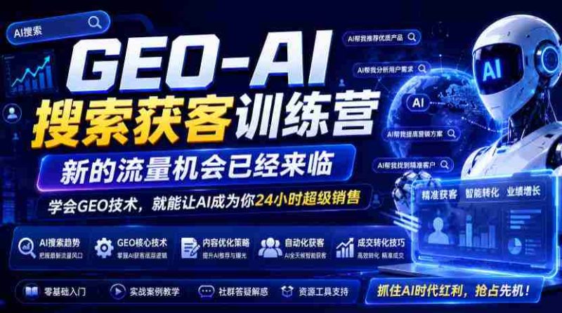 GEO-AI搜索获客训练营,新的流量机会已经来临,学会GEO技术,就能让AI成为你24小时超级销售-有道网创