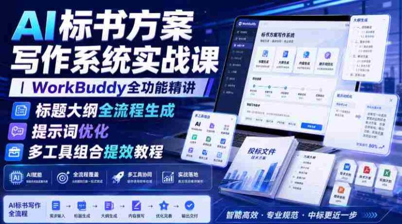 AI标书方案写作系统实战课|WorkBuddy全功能精讲・标题大纲全流程生成・提示词优化・多工具组合提效教程-有道网创