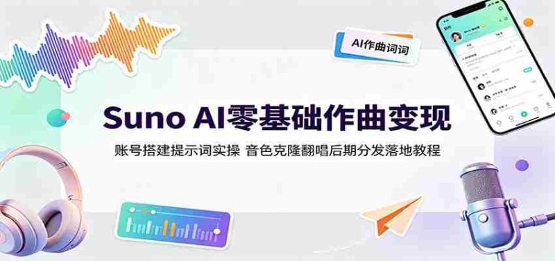 Suno AI零基础作曲变现:账号搭建提示词实操,音色克隆翻唱后期分发落地教程-有道网创