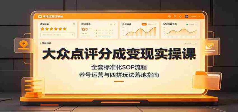 大众点评分成变现实操课:全套标准化SOP流程,养号运营与四拼玩法落地指南-有道网创