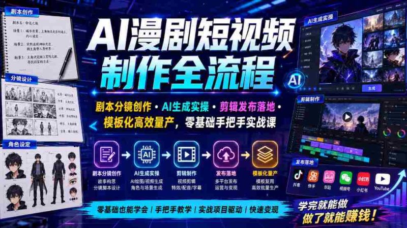 AI漫剧短视频制作全流程|剧本分镜创作・AI生成实操・剪辑发布落地・模板化高效量产,零基础手把手实战课-有道网创