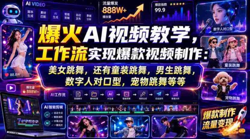 爆火AI视频教学,工作流实现爆款视频制作:美女跳舞,还有童装跳舞,男生跳舞,数字人对口型,宠物跳舞等等-有道网创