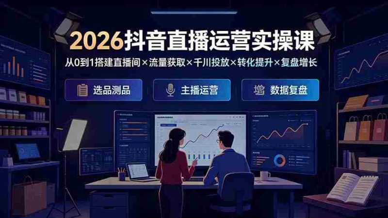 (19343期)2026抖音直播运营实操课:从0到1搭建直播间×流量获取×千川投放×转化提升×复盘增长,系统掌握完整闭环-有道网创