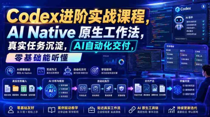 Codex进阶实战课|AI Native原生工作法,22节真实任务落地,从配置到AI自动化交付全链路教程-有道网创