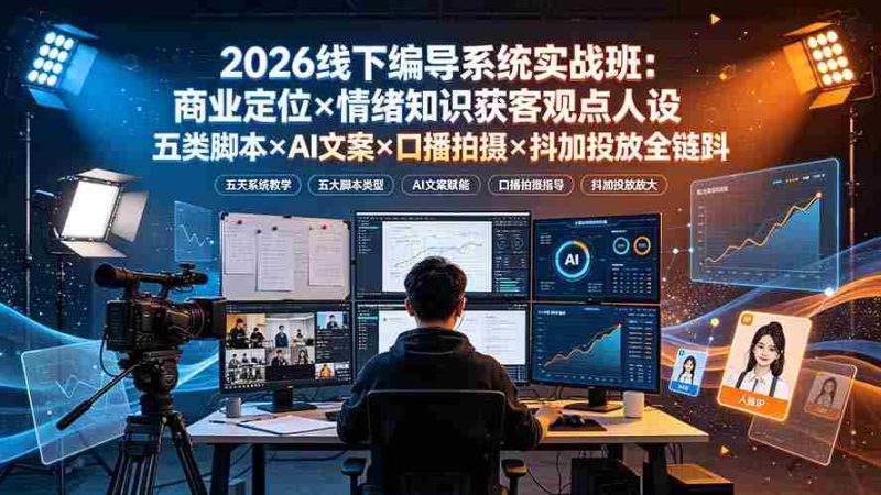 (19501期)2026线下编导系统实战班:商业定位×情绪知识获客观点人设五类脚本×AI文案×口播拍摄×抖加投放全链路-有道网创