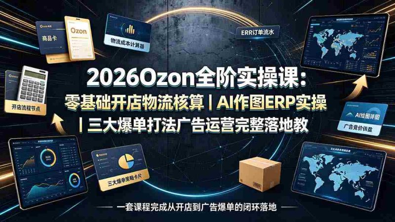 (19400期)2026Ozon全阶实操课:零基础开店物流核算|AI作图ERP实操|三大爆单打法guang告运营完整落地教程-有道网创