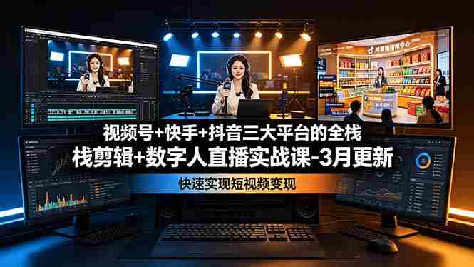 (19146期)视频号+快手+抖音三大平台的全栈剪辑+数字人直播实战课-3月更新:快速实现短视频变现-有道网创