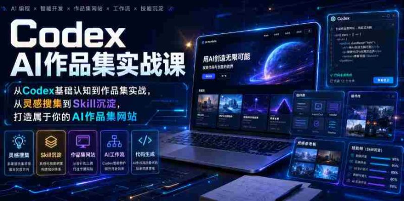 Codex AI作品集实战课,从Codex基础认知到作品集实战,从灵感搜集到Skill沉淀,打造属于你的AI作品集网站-有道网创