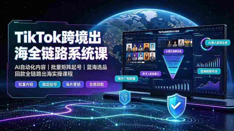 (19425期)TikTok跨境出海全链路系统课-2026年7月:AI自动化内容|批量矩阵起号|蓝海选品回款全链路出海实操课程-有道网创