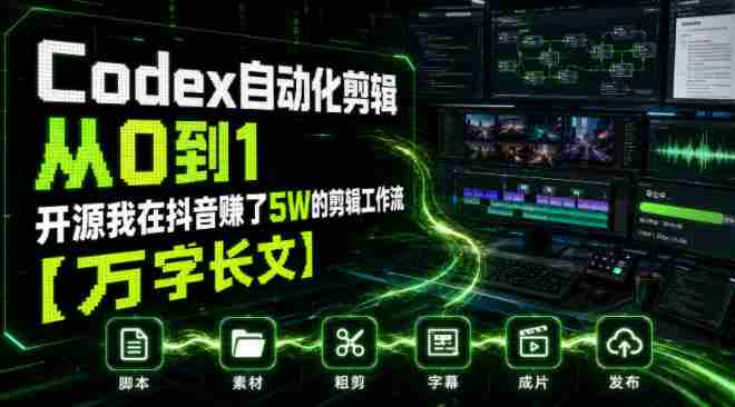 Codex自动化剪辑从0到1，开源我在抖音賺了5W的剪辑工作流【万字长文】-有道网创