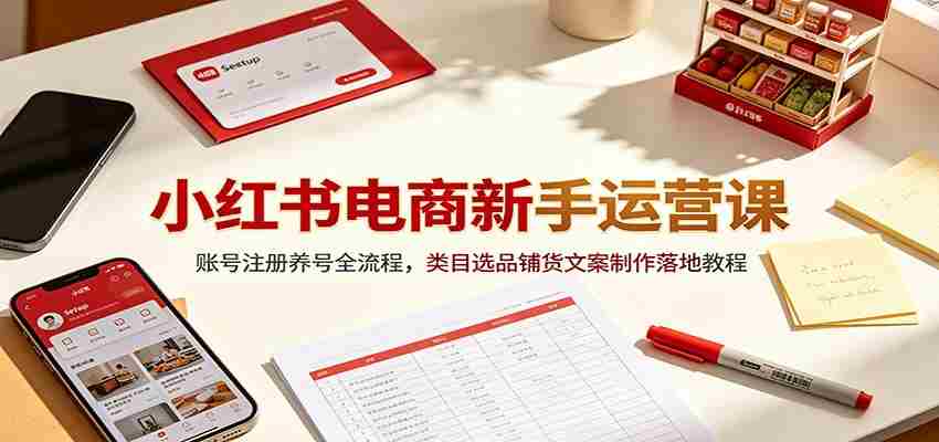 小红书电商新手运营课：账号注册养号全流程，类目选品铺货文案制作落地教程-有道网创