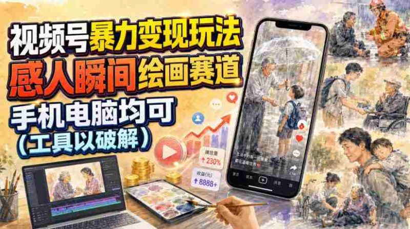 视频号暴力变现玩法,感人瞬间绘画赛道,手机电脑均可-有道网创
