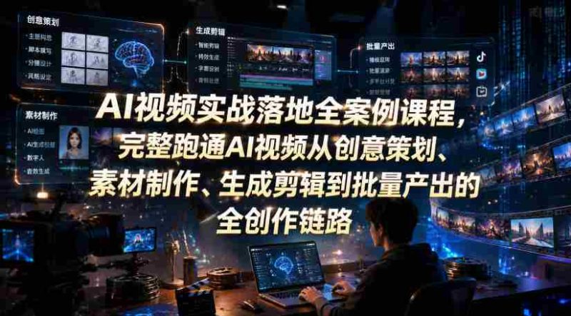 AI视频实战落地全案例课程,完整跑通AI视频从创意策划、素材制作、生成剪辑到批量产出的全创作链路-有道网创
