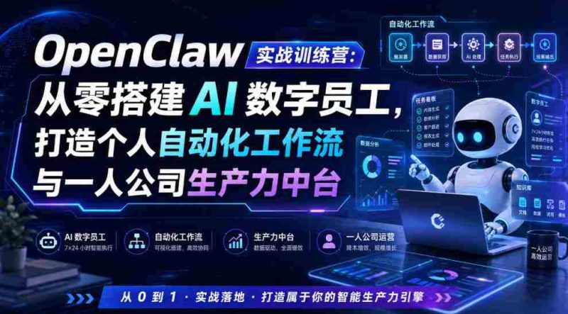 OpenClaw实战训练营:从零搭建AI数字员工,打造个人自动化工作流与一人公司生产力中台-有道网创