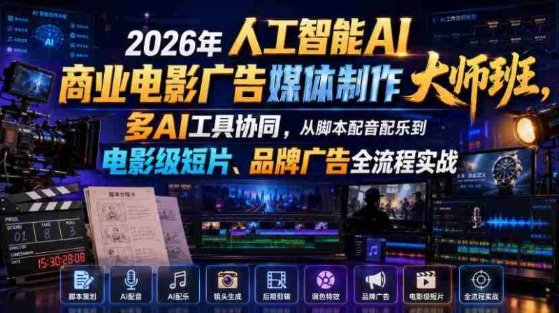 2026年人工智能AI商业电影广告媒体制作大师班,多AI工具协同,从脚本配音配乐到电影级短片、品牌广告全流程实战(中英字幕)-有道网创
