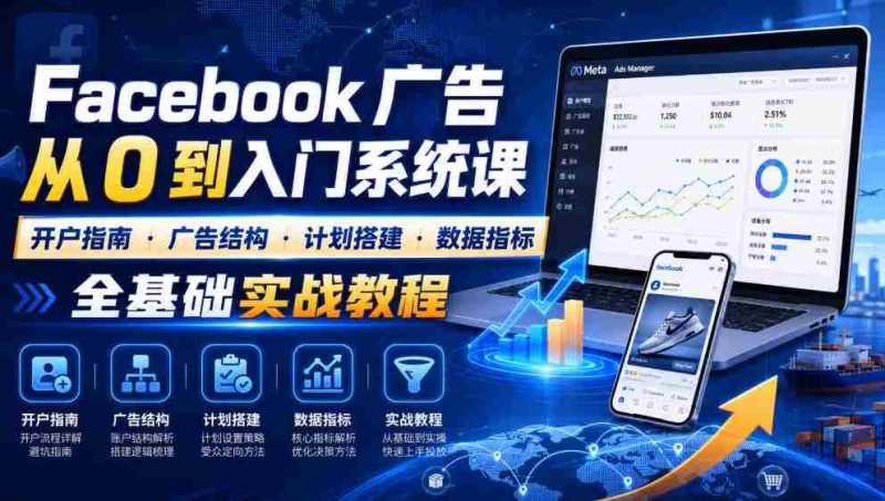 Facebook广告新手从0到入门系统课|开户指南・广告结构・计划搭建・数据指标全基础实战教程-有道网创