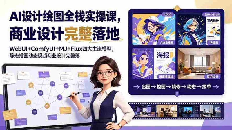(19244期)AI设计绘图全栈实操课,WebUI+ComfyUI+MJ+Flux四大主流模型,静态插画动态视频商业设计完整落地教程-有道网创