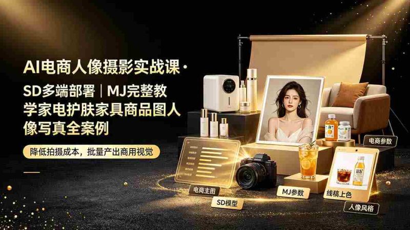 (19262期)AI电商人像摄影实战课·SD多端部署|MJ完整教学|家电护肤家具商品图人像写真全案例-有道网创
