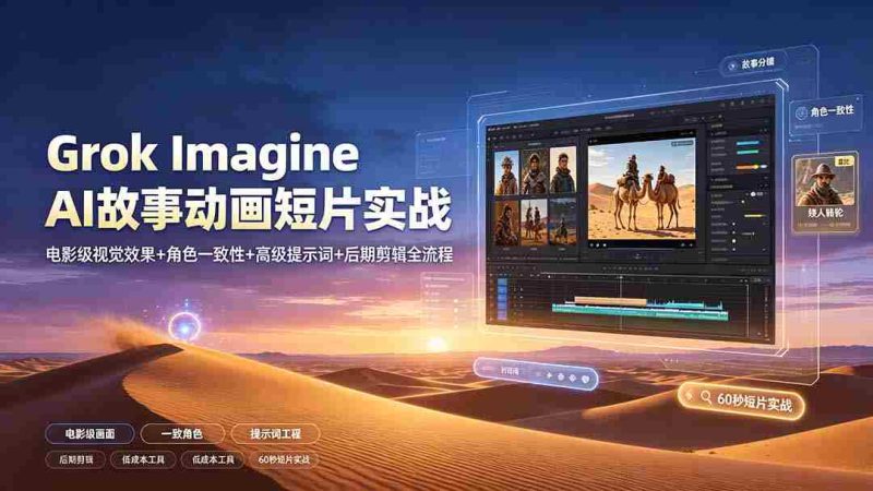 (19305期)Grok Imagine AI故事动画短片实战:电影级视觉效果+角色一致性+高级提示词+后期剪辑全流程-有道网创