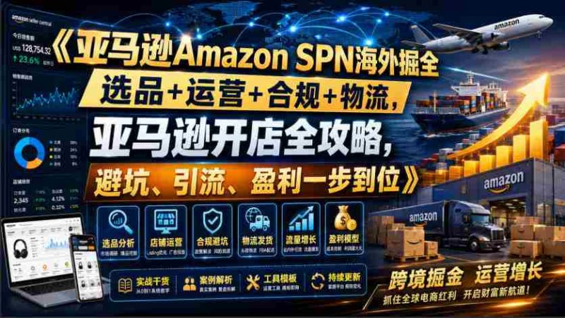 亚马逊Amazon SPN海外掘全,选品+运营+合规+物流,亚马逊开店全攻略,避坑、引流、盈利一步到位-有道网创