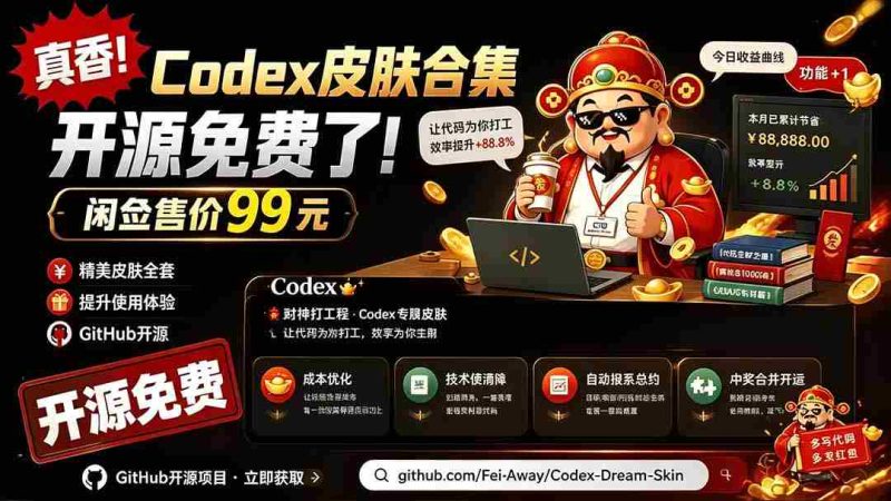 (19432期)闲鱼售卖99元的Codex皮肤包,GitHub 免费开源了!让你的codex变成精美界面 Codex Dream Skin-有道网创