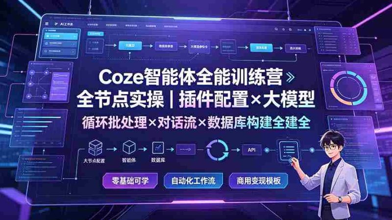 (19324期)Coze智能体全能训练营:全节点实操|插件配置×大模型×循环批处理×对话流×数据库构建全教学-有道网创