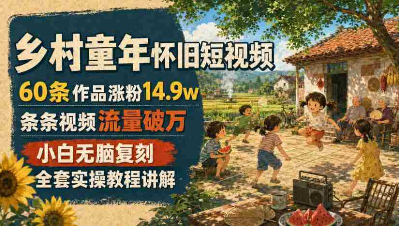 乡村童年怀旧短视频，60条作品涨粉14.9w，条条视频流量破万，小白无脑复刻，全套实操教程讲解-有道网创