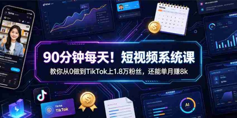 90分钟每天!短视频系统课教你从0做到TikTok上1.8万粉丝,还能单月賺8k【原创双语字幕】-有道网创