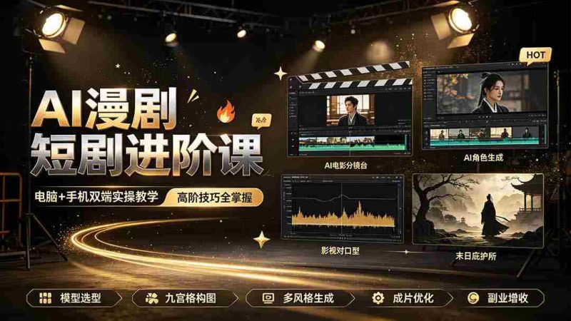 (19317期)AI漫剧短剧进阶课|电脑+手机双端实操教学|影视剧对口型人物吃瓜×解压末日庇护所全程讲解,高阶技巧全掌握-有道网创