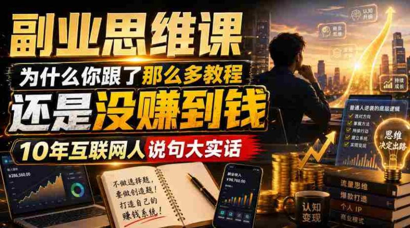 副业思维课,为什么你跟了那么多教程,还是没赚到钱,10年互联网人说句大实话【揭秘】-有道网创