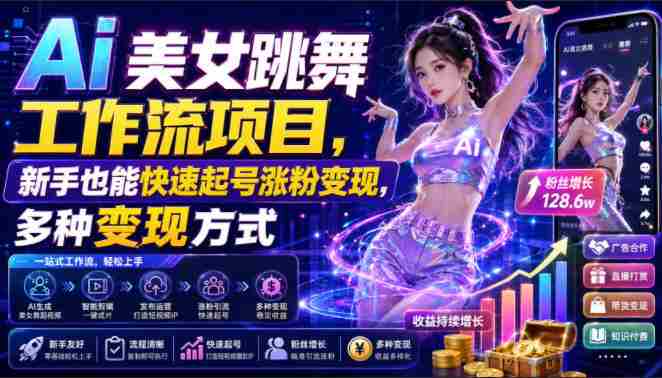 Ai美女跳舞工作流项目,新手也能快速起号涨粉变现,多种变现方式-有道网创