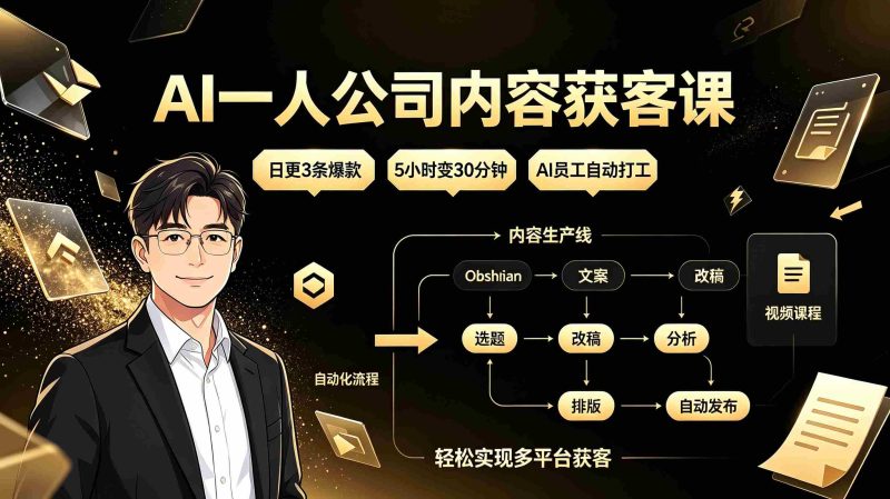 (19387期)AI一人公司内容获客课:日更3条爆款×5小时变30分钟×AI员工自动打工,轻松实现多平台获客-有道网创