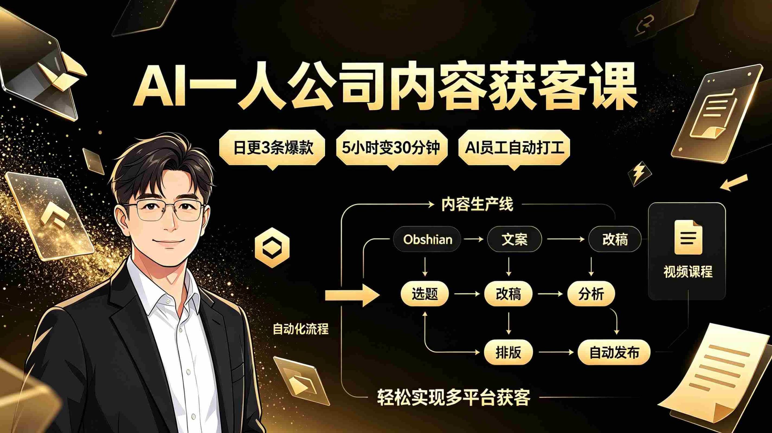 (19387期)AI一人公司内容获客课:日更3条爆款×5小时变30分钟×AI员工自动打工,轻松实现多平台获客-有道网创
