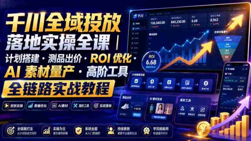千川全域投放落地实操全课|计划搭建・测品出价・ROI优化・AI素材量产・高阶工具全链路实战教程-有道网创